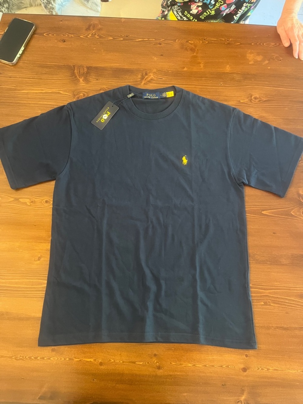 Polo T-shirt by Ralph Lauren in Navy. Short Sleeve Tee with Gold Polo Player